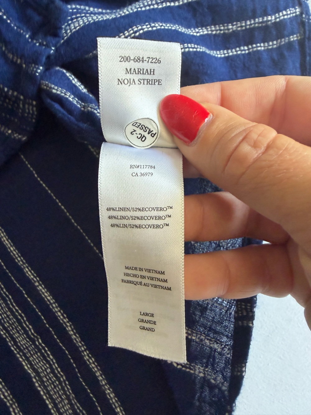 Rails "Mariah" Noja Stripe Blue Linen Blend Shell Button Down Peasant Blouse Top - Picture 12 of 15